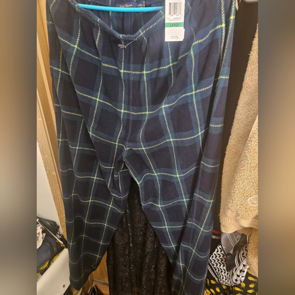 Club Room Men's Blackwatch Plaid Fleece Pajama Pants Large